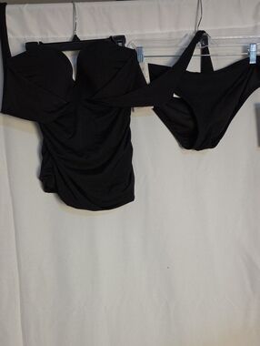 Athleta Black Strapless Ruched Swim Tankini Top And Athleta Bikini Bottom - NWT